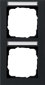 Cover frame 2 gang vertical with inscription space Gira E2 Black mat