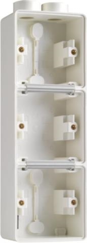 Splashproof three - fold vertical surface - mounting box with one double M20 input for flush - mount