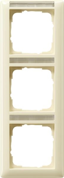 Cover frame 3 gang vertical with inscription space standard 55 cream White