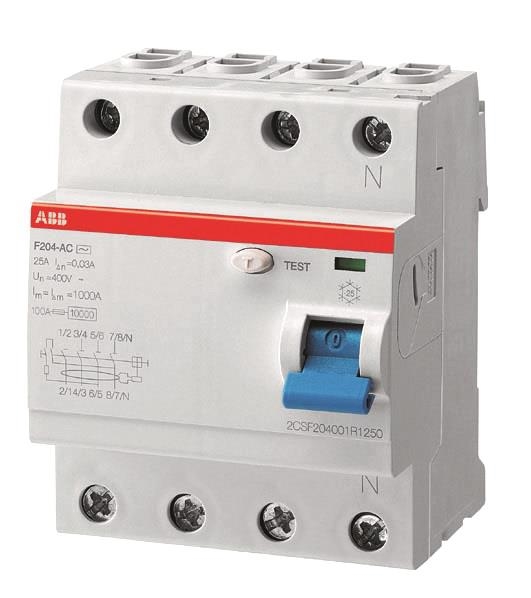 F200 series 4-pole differential circuit breaker, 40A, 100mA