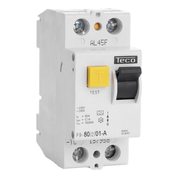 Residual current circuit breaker 2 poles 80A 100mA type A breaking capacity 10kA