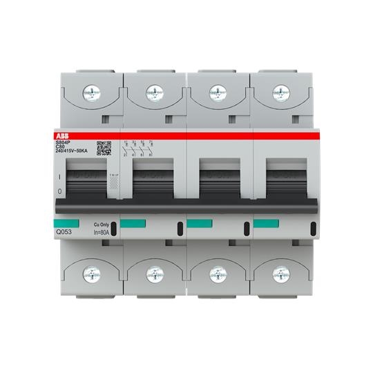 Stroomonderbreker 50kA S80 4 polig 6 modules curve C nominale stroom 80A