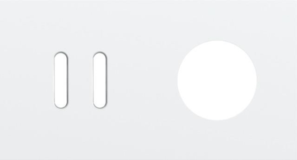 Double cover plate, horizontal 71 mm centre distance, for a double switching function and a socket f