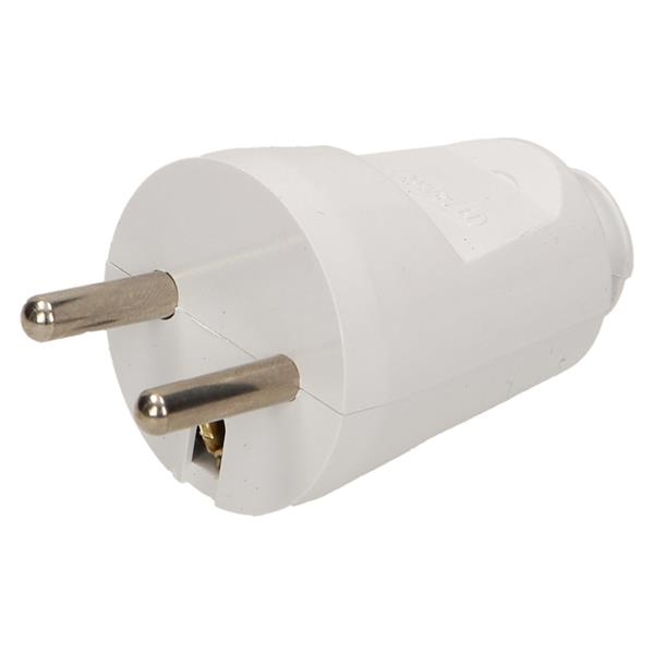 Straight male plug 2 poles + T White IP20