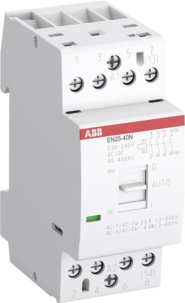 Modulaire installatiemagneetschakelaar 25A 25A 4 NO contacten spoelspanning: 230Vac / Dc hand