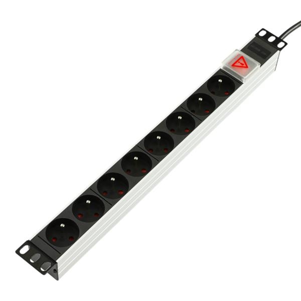 Power strip 19" 9 sockets Frrance - Belgium + switch - full Aluminium with C14 UPS port