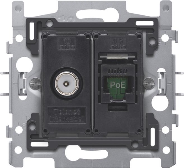 Combinatie coax met RJ45 - aansluiting UTP cat6, klaar voor PoE++, vlakke uitvoering, including sokk