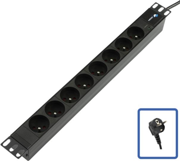 Power strip 19" - 8 sockets - 1U - with Led power