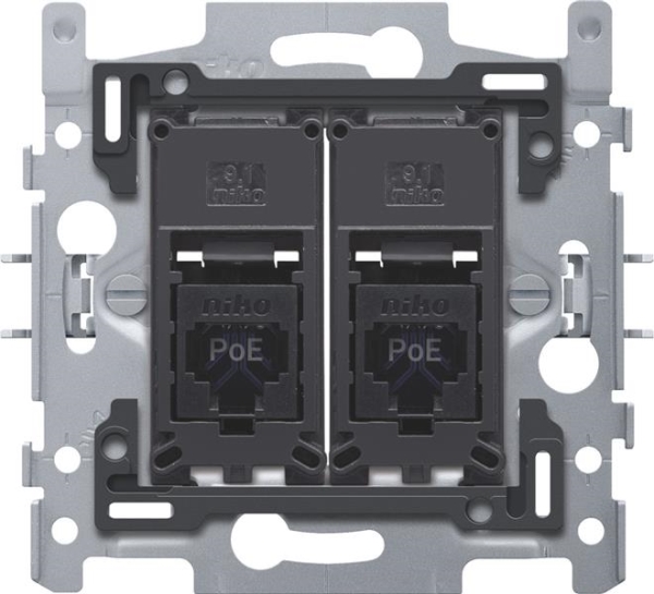 2 connexions RJ45 UTP cat6, prêt pour l'alimentation PoE++, modèle plat, inclus socle 60 x 71mm avec