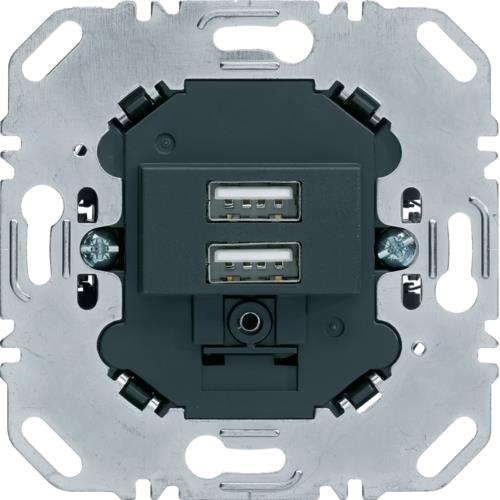 230V USB charging socket outlet, 2gang, 3.0A, angular supporting ring