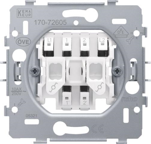 Sokkel voor dubbele wisselschakelaar 10 AX / 250Vac met steekklemmen