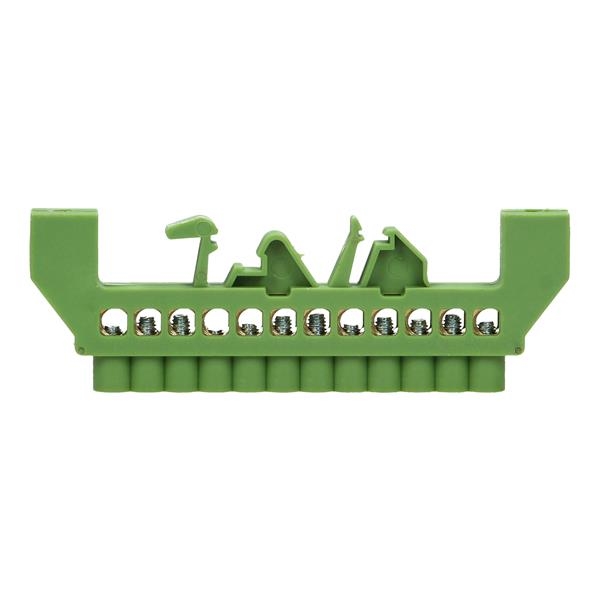 Insulated grounding distribution busbar (PE), 12 cables, Green