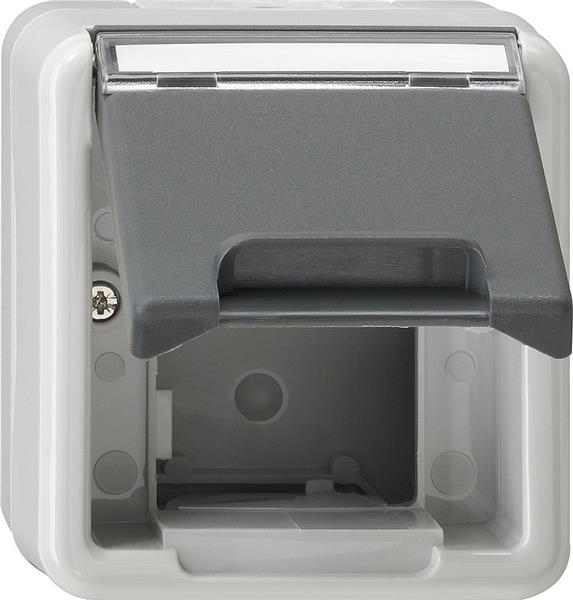 Housing hinged cover + with inscription space insert comm.tec WP surface-mounted Grey