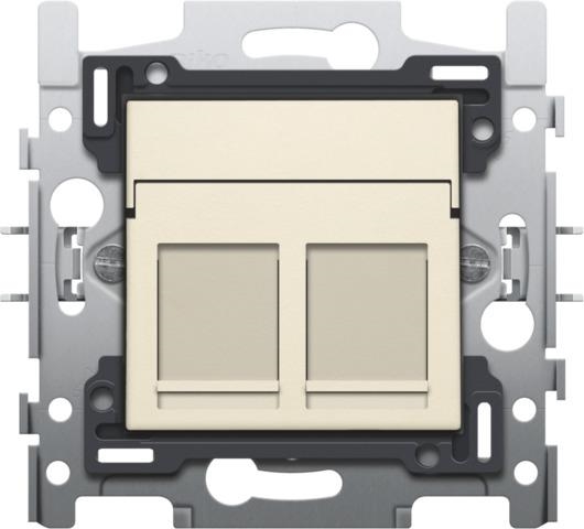2 RJ45 - aansluitingen UTP cat5E, vlakke uitvoering, sokkel en afwerkingsset Creme