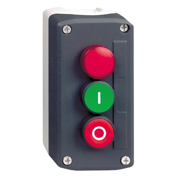 Dark Grey station - Green flush / Red flush pushbuttons Ø 22 and Red pilot light