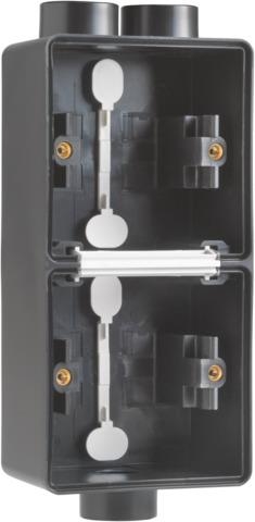 Splashproof double vertical surface - mounting box with one double M20 input and one single M20 inpu