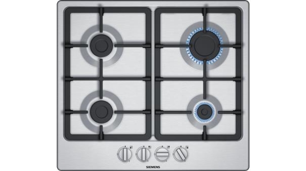 iQ300 gas hob 60cm, stainless steel, 4 burners, stainless steel cast iron supports