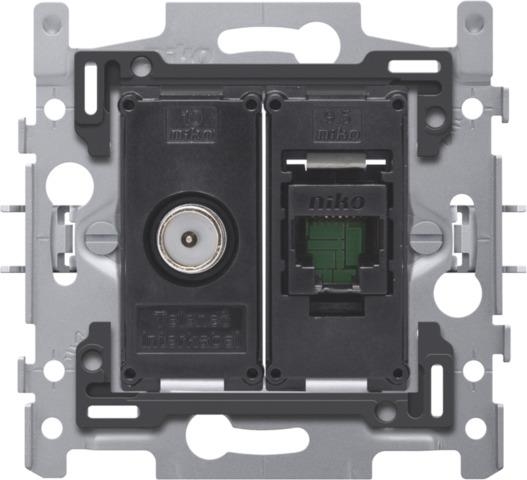 Combination coax with RJ45 connection, UTP cat5E, flat model, with claw fixing