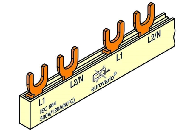 Barrette isolée à fourchettes 10mm² 2 pôles 12 modules avec embouts