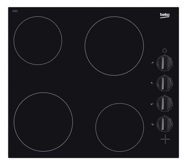 Vitrokeramische kookplaat met 4 infra rood verwarmingszones van 1200 tot 1700W breedte 60cm