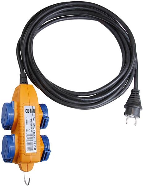 Bouwplaatsen-kabel IP44 met contactdozenblok 5mH07RN-F 3G2.5 Zwart