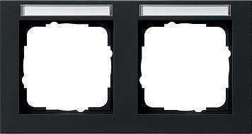 Cover frame 2 gang horizontal with inscription space Gira E2 Black mat