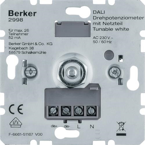 Rotary potentiometer Dali with power supply, traffic White, soft-lock, light cont