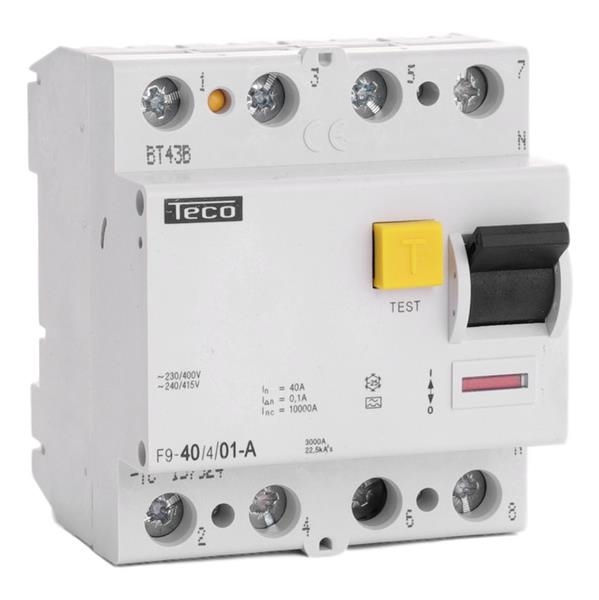 Residual current circuit breaker 4 poles 40A 100mA type A breaking capacity 10kA