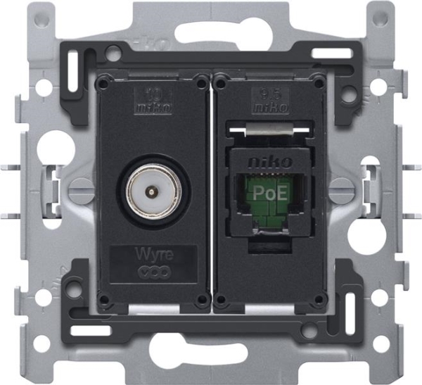 Combinatie coax met RJ45 - aansluiting UTP cat5E, klaar voor PoE++, vlakke uitvoering, inclusief sok