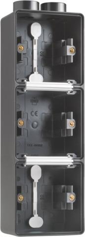 Splashproof three - fold vertical surface - mounting box with one double M20 input for flush - mount