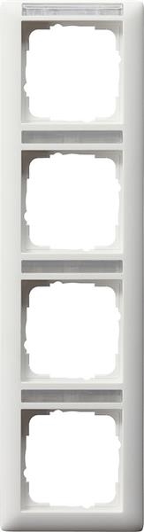 Cover frame 4 gang vertical with inscription space standard 55 pure White mat