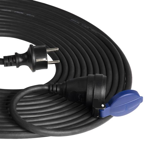 Heavy duty verlengsnoer met rubber kabel lengte 10m IP44, 1 x 2 polig + A, H07RN-F 3 x 1.5mm², 230Va