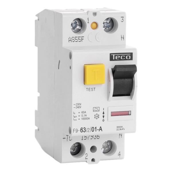 Residual current circuit breaker 2 poles 63A 100mA type A breaking capacity 10kA