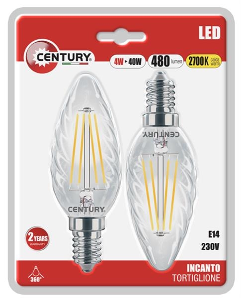 Led filament lamp flame twisted - 4W - E14 - 2700K - 440lm - IP20 - blister 2 pieces