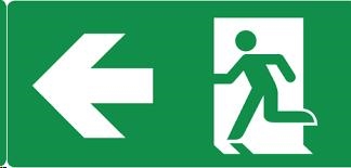 Enkelzijdig ISO pictogram man in deur, pijl naar links