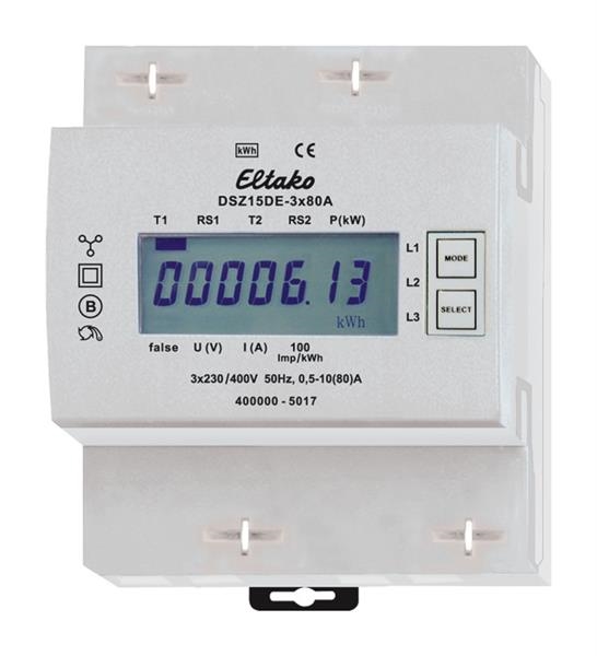 Elektronische 3 - fazige energiemeter 3 x 80A niet geijkt