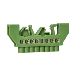 Insulated grounding distribution busbar PE, 8 cables, Green used in electric switchboards