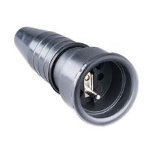 Black rubber female plug 2 poles + T 16A