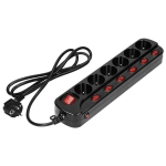 Multiswitch powerstrip, Black with independent on / off switches for 6 sockets, cable 3 x 1mm², 1.5