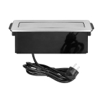 Boîtier d'alimentation encastré pour meuble. 3 prises type E, 2 ports Usb, Noir - Argent, Inox