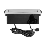 Boîtier d'alimentation encastré pour meuble avec bord plat, Inox, chargeurs USB Schuko et cordon de